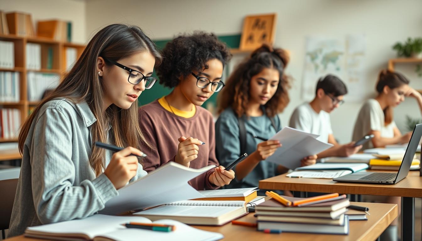 Student using learning strategies while studying